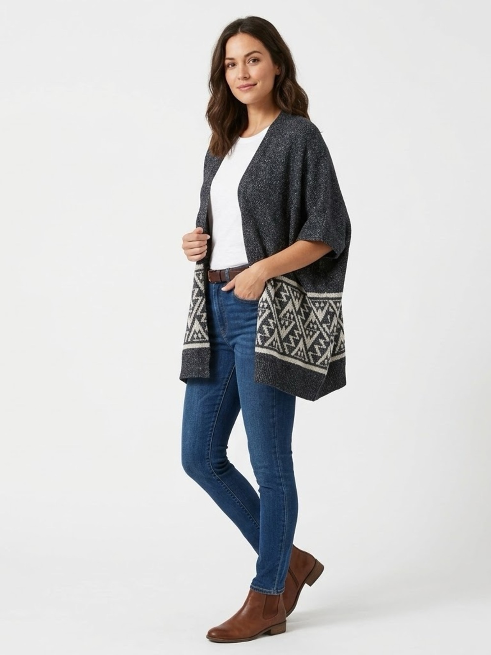 Community Aritzia Charcoal Geometric Knit Shrug Oversized Cardigan XXS
